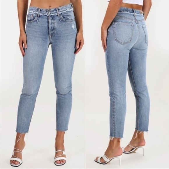 GRLFRND | Karolina High-Rise Light Wash Distressed Jeans Part Time Love Raw Hem - Picture 14 of 14